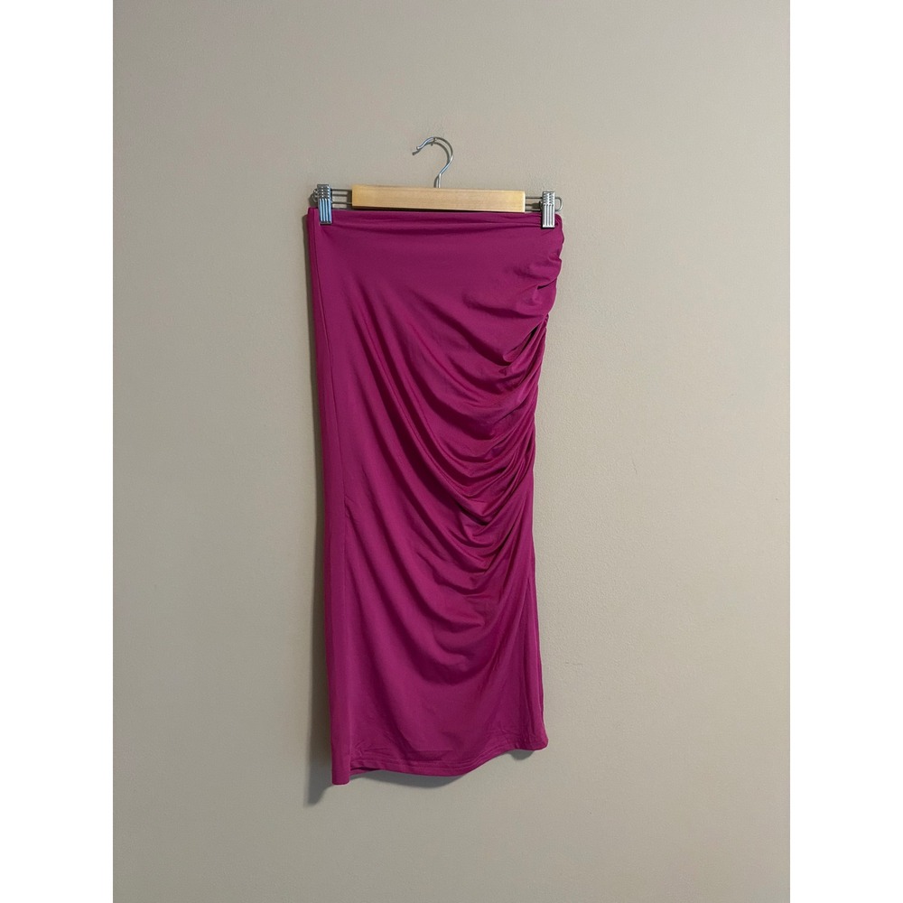 Superdown Womens Ruched Midi Skirt Magenta Pink Bodycon Side Gathered Medium